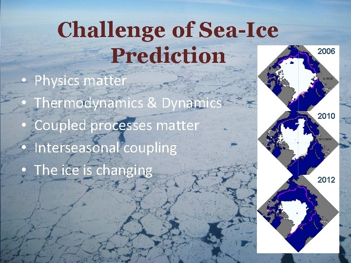 Challenge of Sea-Ice Prediction • • • Physics matter Thermodynamics & Dynamics Coupled processes