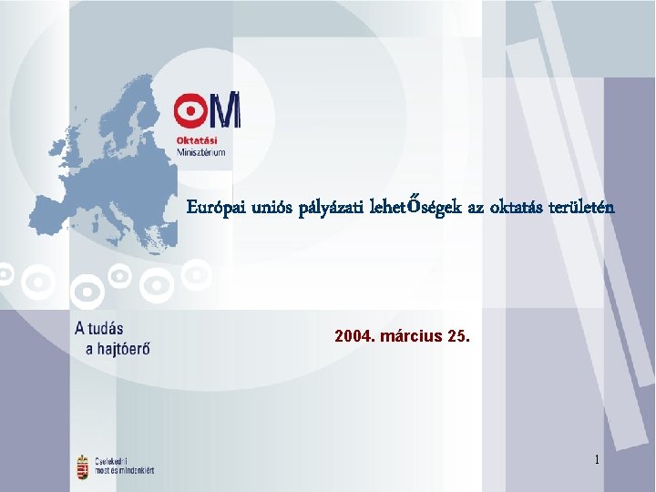 Európai uniós pályázati lehetőségek az oktatás területén 2004. március 25. . 1 Európai uniós pályázati lehetőségek az oktatás területén 2004. március 25. . 1
