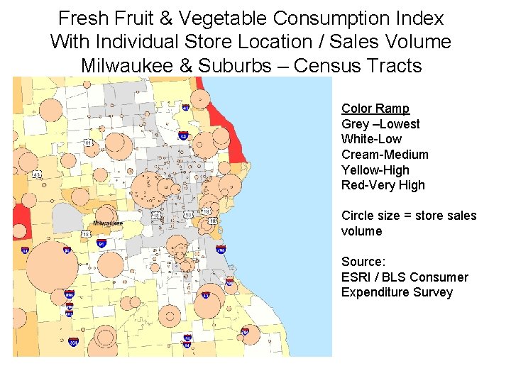 Fresh Fruit & Vegetable Consumption Index With Individual Store Location / Sales Volume Milwaukee