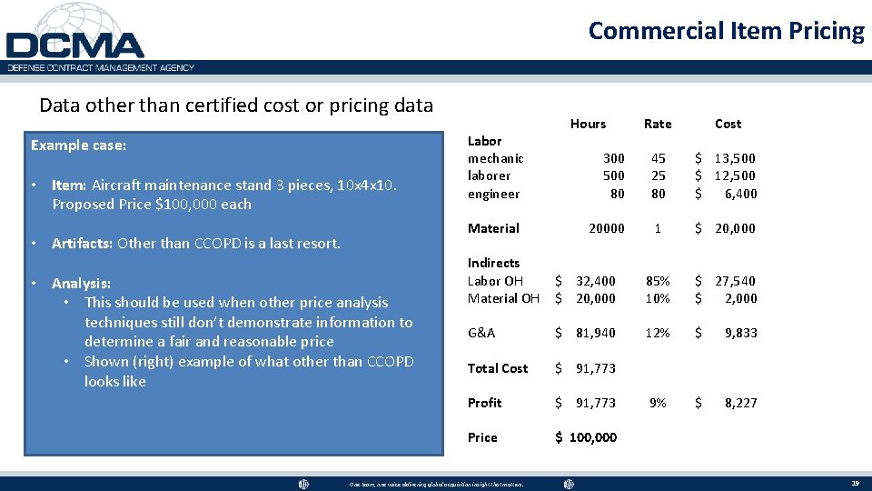 Commercial Item Pricing Data other than certified cost or pricing data Example case: •