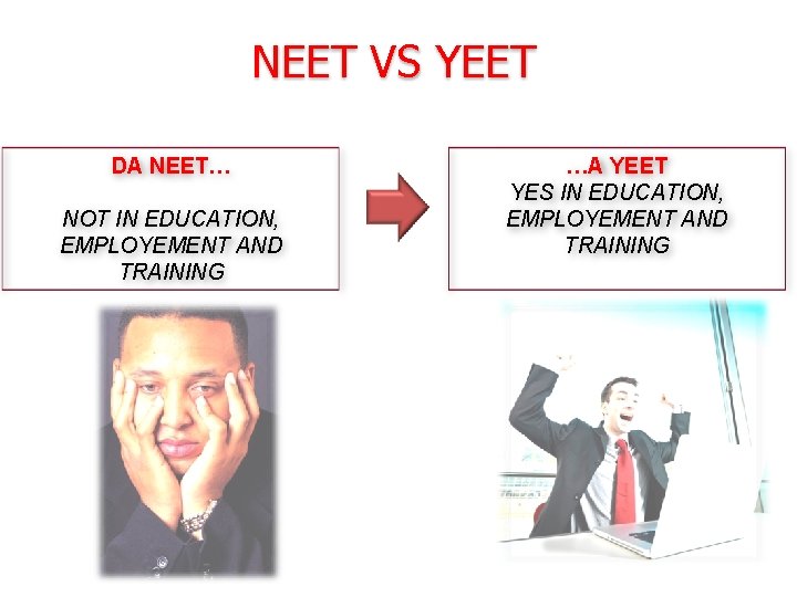 NEET VS YEET DA NEET… NOT IN EDUCATION, EMPLOYEMENT AND TRAINING …A YEET YES