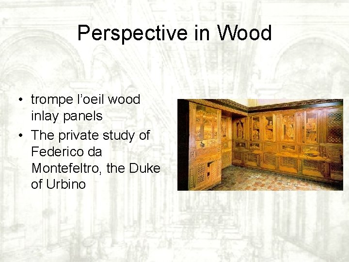Perspective in Wood • trompe l’oeil wood inlay panels • The private study of Perspective in Wood • trompe l’oeil wood inlay panels • The private study of