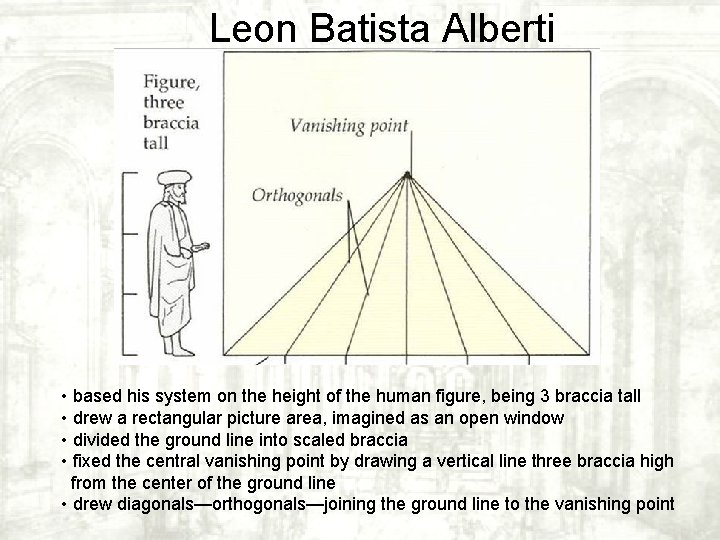 Leon Batista Alberti • based his system on the height of the human figure, Leon Batista Alberti • based his system on the height of the human figure,