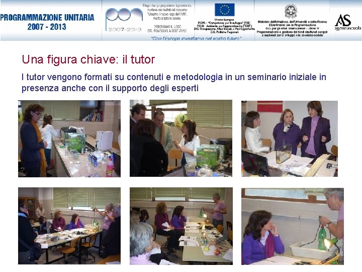 Una figura chiave: il tutor I tutor vengono formati su contenuti e metodologia in