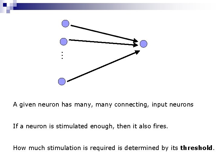 … A given neuron has many, many connecting, input neurons If a neuron is … A given neuron has many, many connecting, input neurons If a neuron is