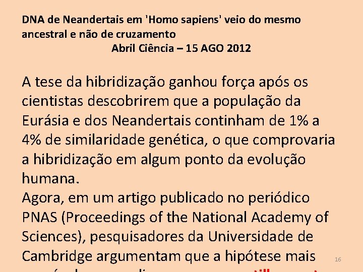 DNA de Neandertais em 'Homo sapiens' veio do mesmo ancestral e não de cruzamento