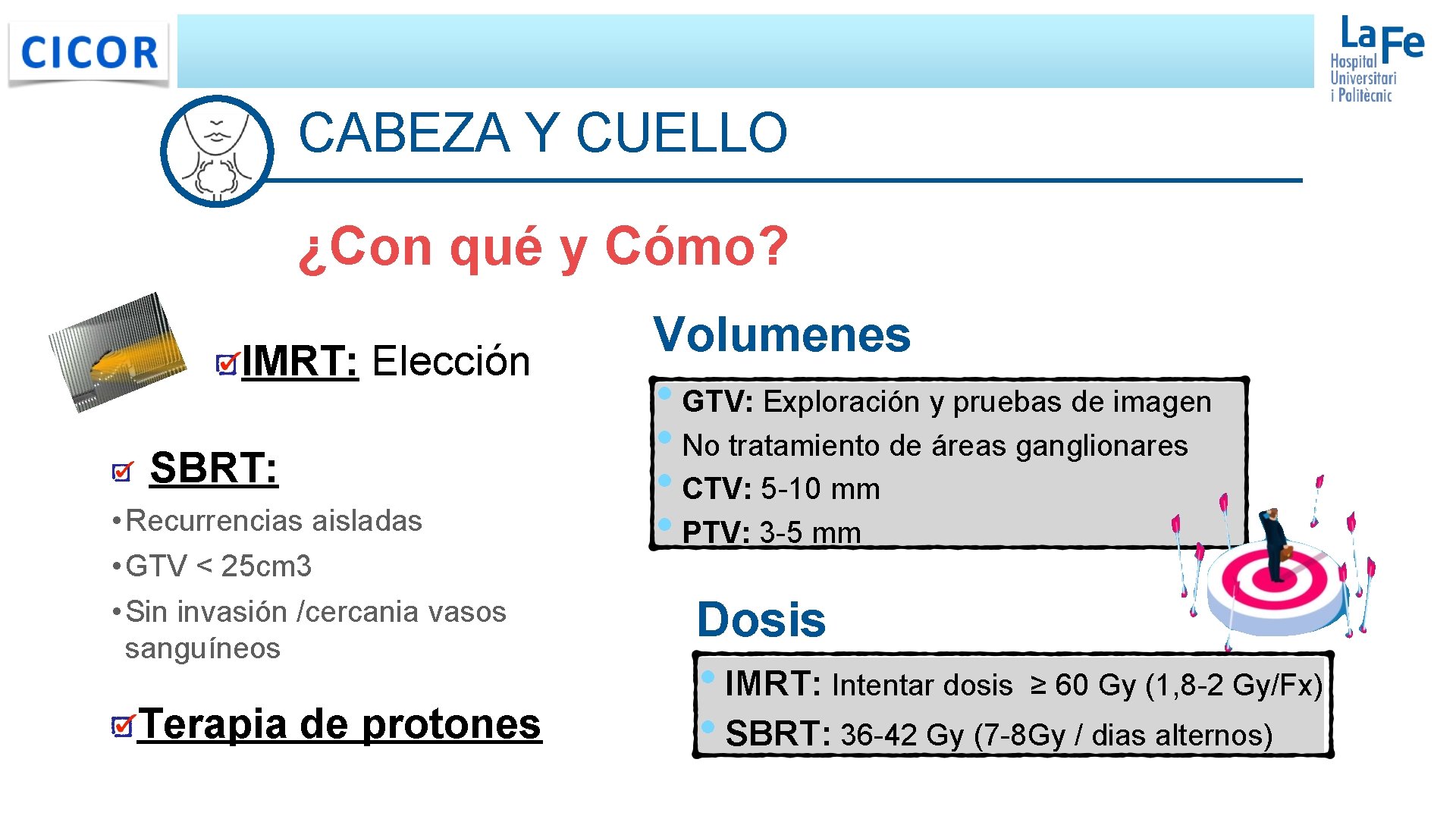 CABEZA Y CUELLO ¿Con qué y Cómo? IMRT: Elección SBRT: • Recurrencias aisladas • CABEZA Y CUELLO ¿Con qué y Cómo? IMRT: Elección SBRT: • Recurrencias aisladas •