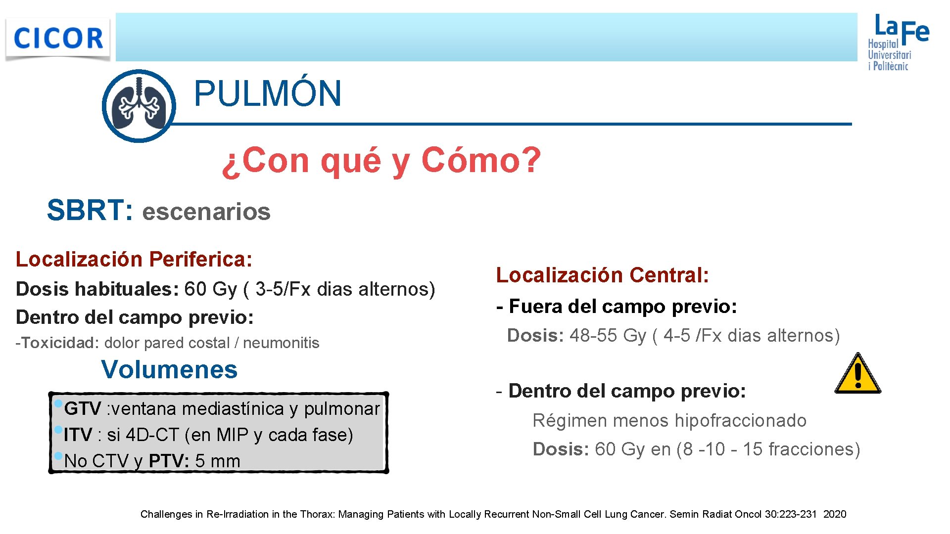 PULMÓN ¿Con qué y Cómo? SBRT: escenarios Localización Periferica: Dosis habituales: 60 Gy ( PULMÓN ¿Con qué y Cómo? SBRT: escenarios Localización Periferica: Dosis habituales: 60 Gy (