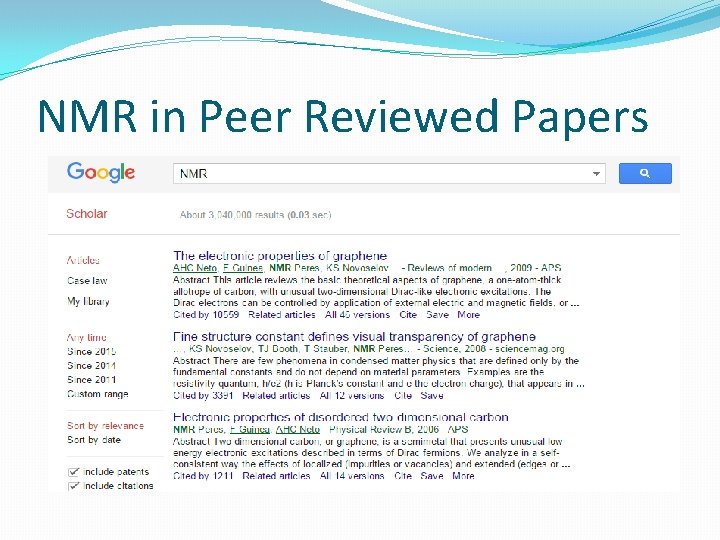 NMR in Peer Reviewed Papers 