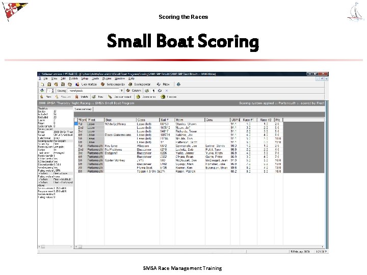 Scoring the Races Small Boat Scoring SMSA Race Management Training 