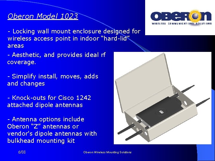 Oberon Model 1023 - Locking wall mount enclosure designed for wireless access point in