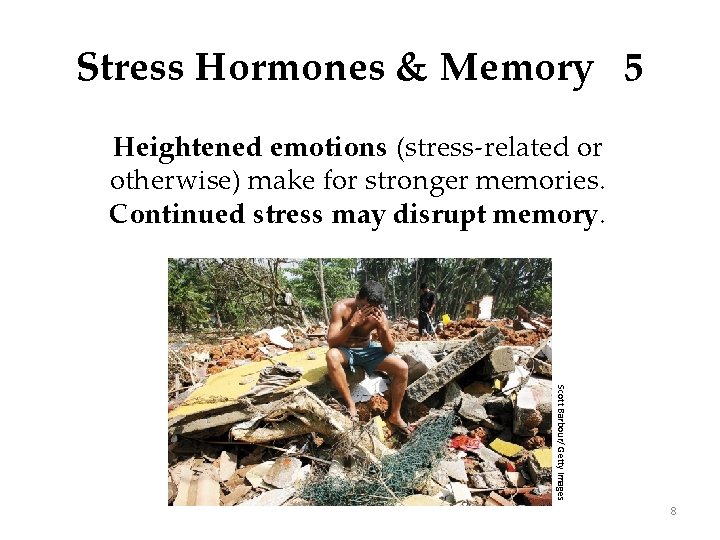 Stress Hormones & Memory 5 Heightened emotions (stress-related or otherwise) make for stronger memories.