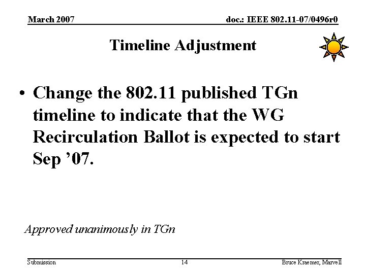 March 2007 doc. : IEEE 802. 11 -07/0496 r 0 Timeline Adjustment • Change