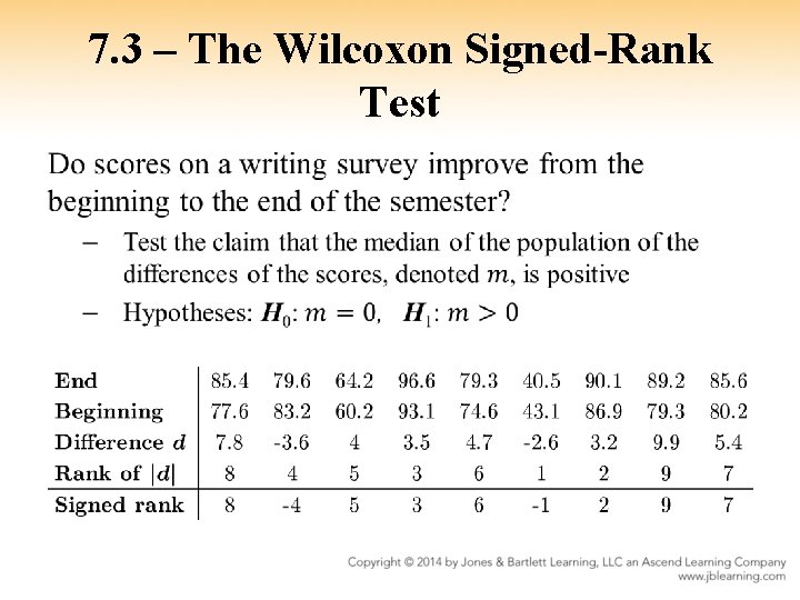 7. 3 – The Wilcoxon Signed-Rank Test • 