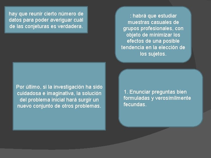 hay que reunir cierto número de datos para poder averiguar cuál de las conjeturas