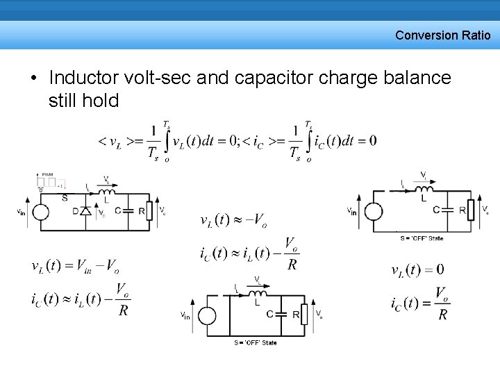 Conversion Ratio • Inductor volt-sec and capacitor charge balance still hold 