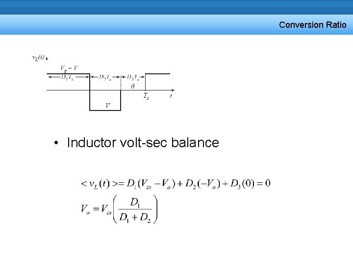 Conversion Ratio • Inductor volt-sec balance 