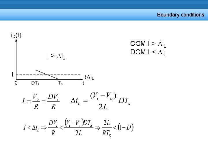 Boundary conditions I > i. L CCM: I > i. L DCM: I <