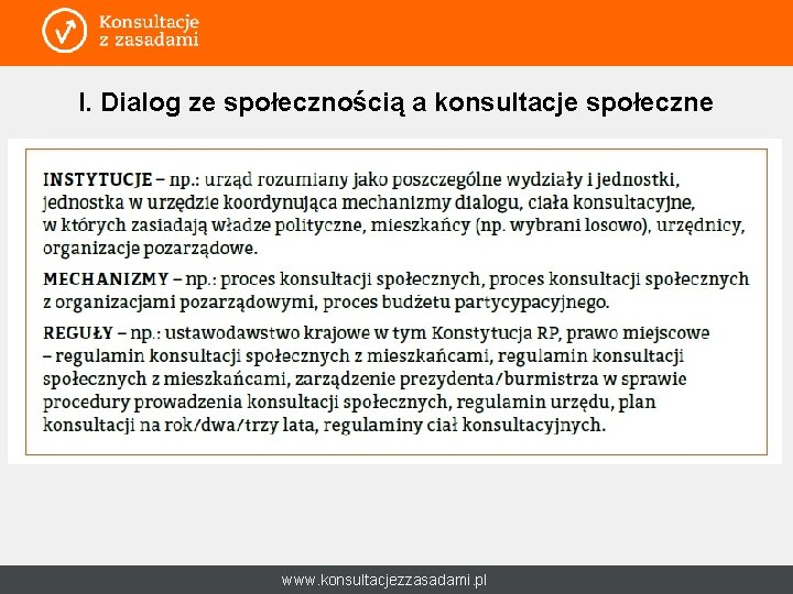 I. Dialog ze społecznością a konsultacje społeczne - www. konsultacjezzasadami. pl 