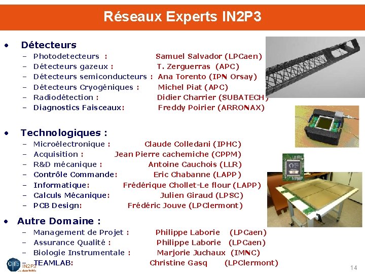 Réseaux Experts IN 2 P 3 • Détecteurs – – – • Photodetecteurs :