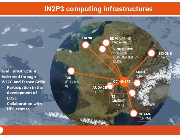 IN 2 P 3 computing infrastructures GANIL SDM (LPNHE) FACe (APC) Virtual Data (LAL-IPNOCSNSM-