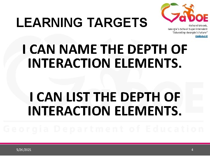 LEARNING TARGETS Richard Woods, Georgia’s School Superintendent “Educating Georgia’s Future” gadoe. org I CAN