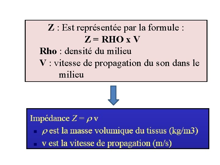 Z : Est représentée par la formule : Z = RHO x V Rho