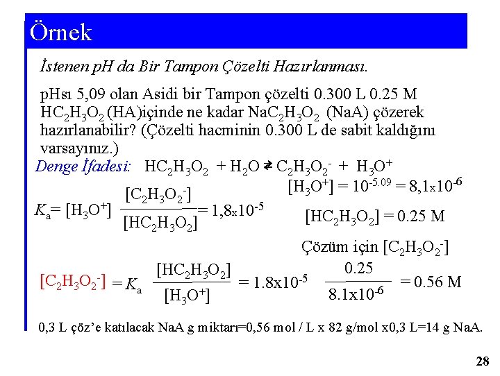 Örnek İstenen p. H da Bir Tampon Çözelti Hazırlanması. p. Hsı 5, 09 olan