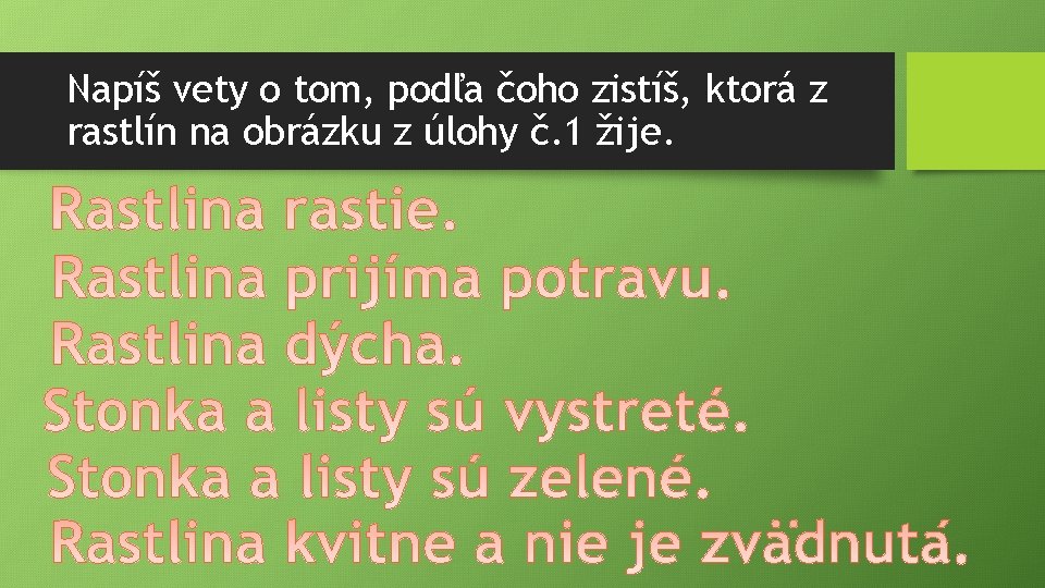 Napíš vety o tom, podľa čoho zistíš, ktorá z rastlín na obrázku z úlohy