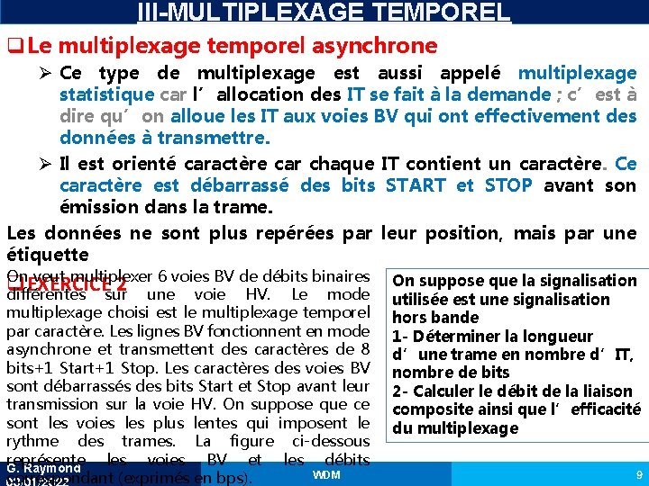 III-MULTIPLEXAGE TEMPOREL q. Le multiplexage temporel asynchrone Ø Ce type de multiplexage est aussi