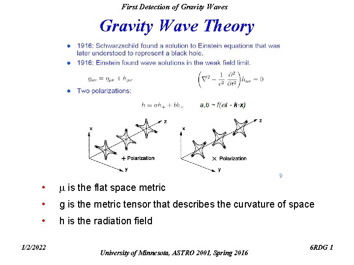 First Detection of Gravity Waves Gravity Wave Theory • is the flat space metric First Detection of Gravity Waves Gravity Wave Theory • is the flat space metric