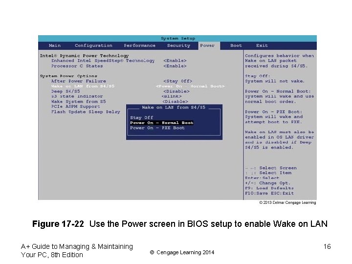 Figure 17 -22 Use the Power screen in BIOS setup to enable Wake on