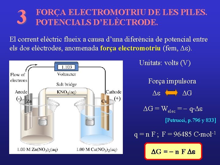 3 FORÇA ELECTROMOTRIU DE LES PILES. POTENCIALS D’ELÈCTRODE. El corrent elèctric flueix a causa