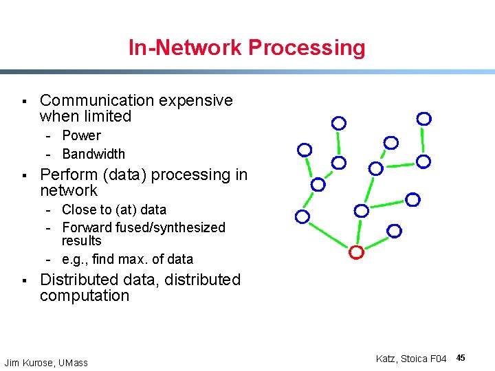 In-Network Processing § Communication expensive when limited - Power - Bandwidth § Perform (data) In-Network Processing § Communication expensive when limited - Power - Bandwidth § Perform (data)