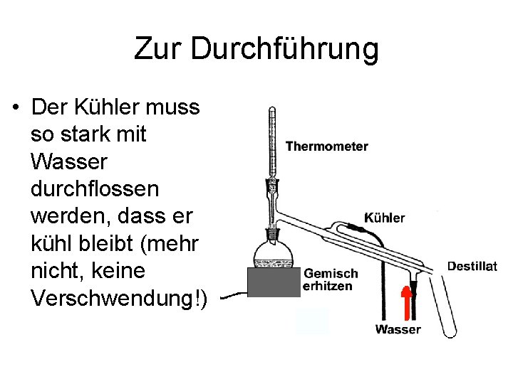 Zur Durchführung • Der Kühler muss so stark mit Wasser durchflossen werden, dass er Zur Durchführung • Der Kühler muss so stark mit Wasser durchflossen werden, dass er