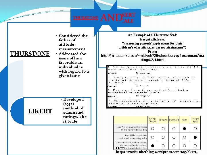 THURSTONE LIKERT • Considered the father of attitude measurement • Addressed the issue of THURSTONE LIKERT • Considered the father of attitude measurement • Addressed the issue of