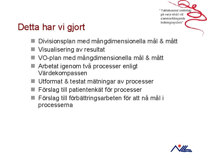 Detta har vi gjort n n Divisionsplan med mångdimensionella mål & mått Visualisering av