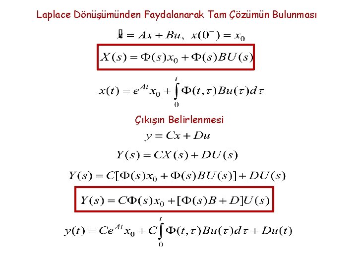 Laplace Dönüşümünden Faydalanarak Tam Çözümün Bulunması Çıkışın Belirlenmesi 