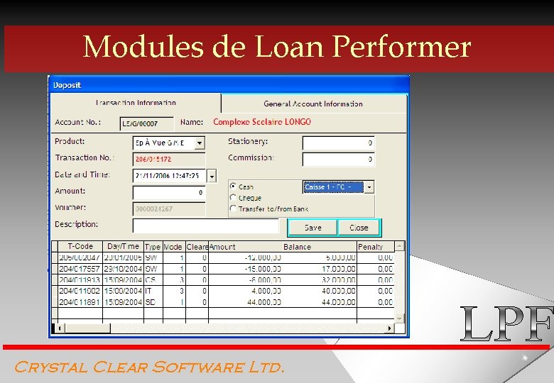 Modules de Loan Performer Crystal Clear Software Ltd. 