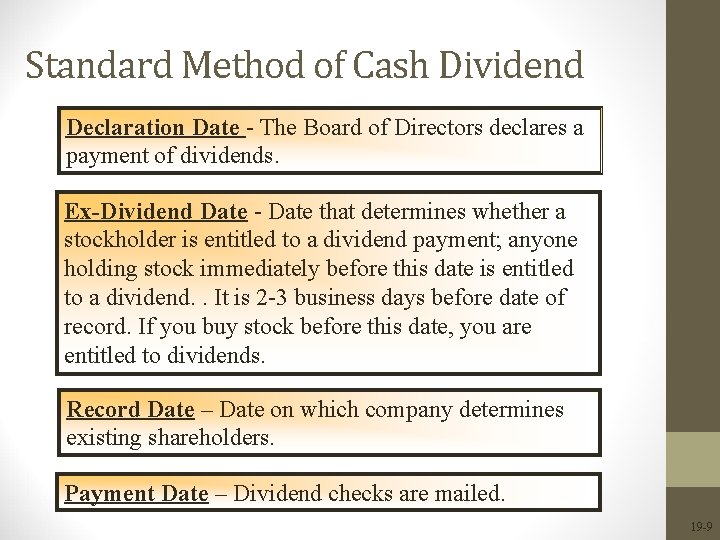 Standard Method of Cash Dividend Declaration Date - The Board of Directors declares a