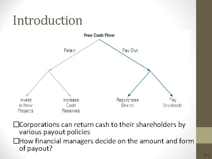 Introduction �Corporations can return cash to their shareholders by various payout policies �How financial