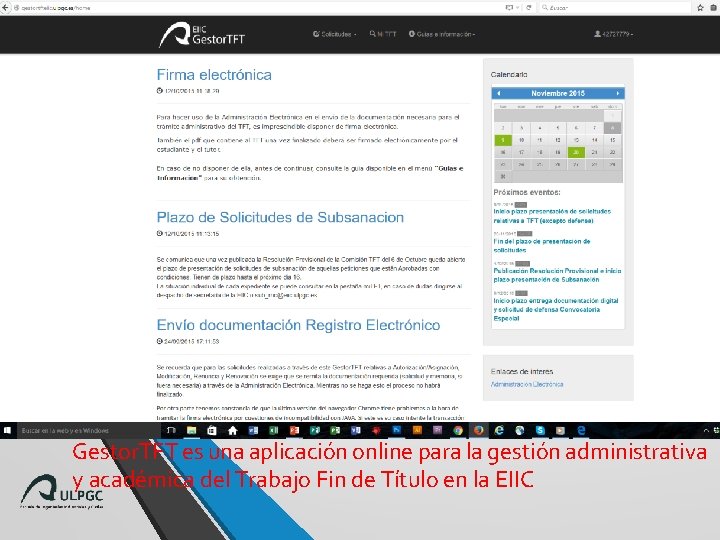 Gestor. TFT es una aplicación online para la gestión administrativa y académica del Trabajo