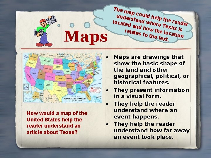 Maps How would a map of the United States help the reader understand an