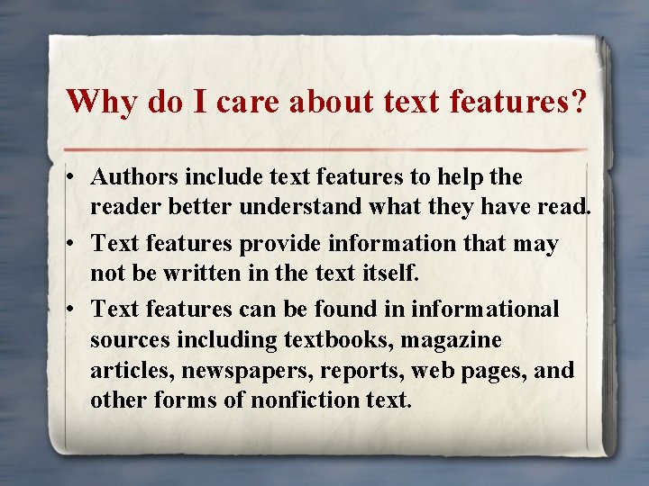 Why do I care about text features? • Authors include text features to help