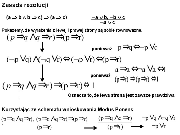 Zasada rezolucji (a b b c) (a c) a b, b c a c