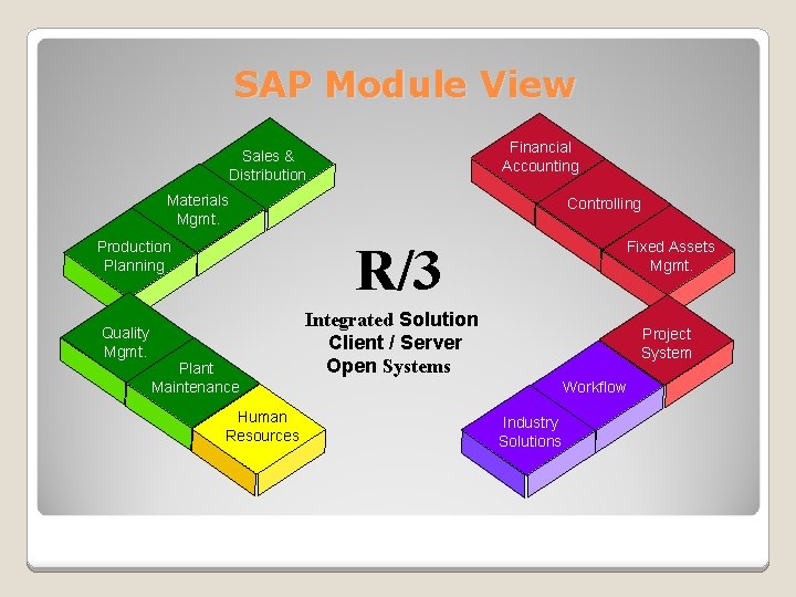 SAP Module View Financial Accounting Sales & Distribution Materials Mgmt. R/3 Production Planning Quality