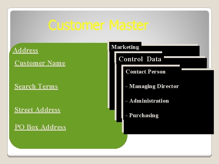 Customer Master Address Customer Name Marketing Control Data Contact Person Search Terms - Managing