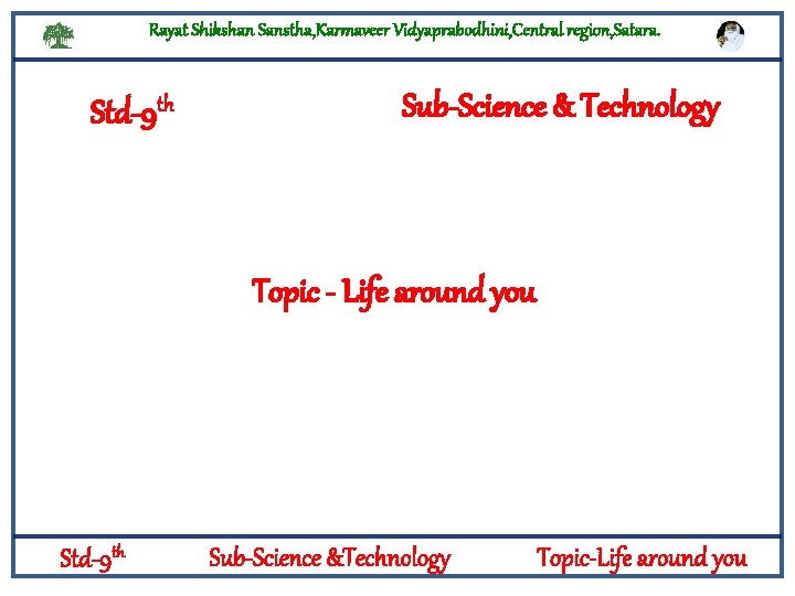 Rayat Shikshan Sanstha, Karmaveer Vidyaprabodhini, Central region, Satara. Std-9 th Sub-Science & Technology Logylogyat