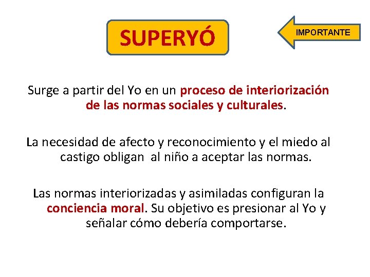 SUPERYÓ IMPORTANTE Surge a partir del Yo en un proceso de interiorización de las