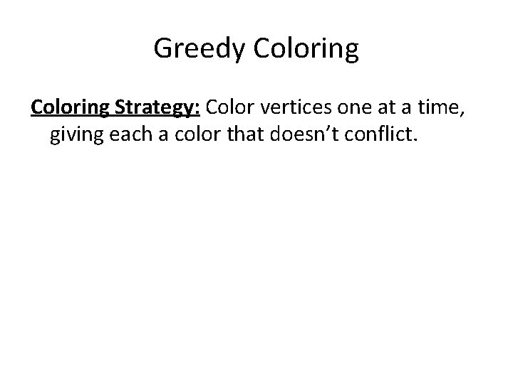 Greedy Coloring Strategy: Color vertices one at a time, giving each a color that